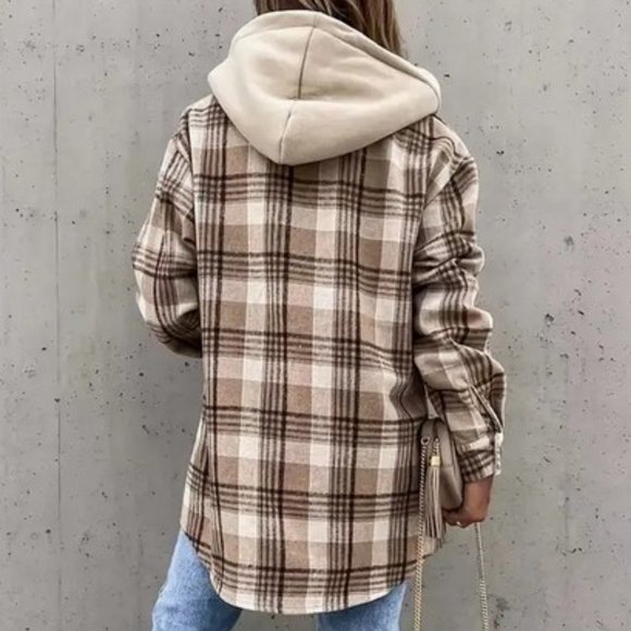 Button Plaid Drop Shoulder Jacket, Casual Long Sleeve Jacket For Fall (NEW) - Picture 2 of 3